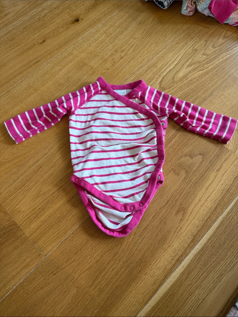 Hanna Andersson Pink and White Striped Wrap-Front Baby One-Piece